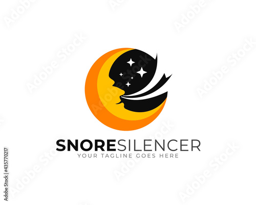 stars and yellow moon as human face showing snore problem solving	