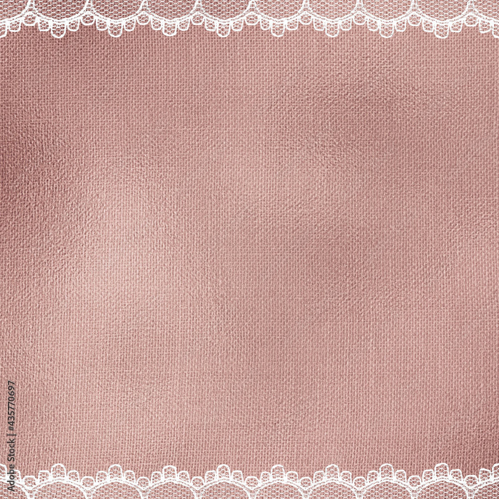 Fototapeta premium Off-White Lace on Metallic Rose Golden Cloth Texture