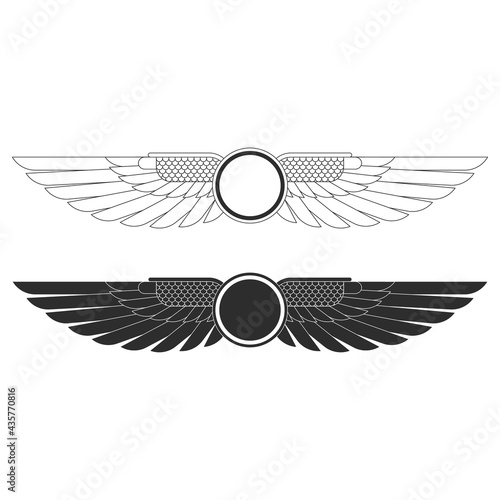 vector monochrome icon set with ancient egyptian symbol Winged sun for your project