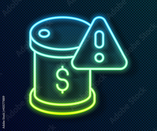 Glowing neon line Drop in crude oil price icon isolated on black background. Oil industry crisis concept. Vector