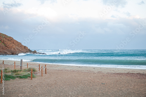 stormy winter sea in the evening dusk