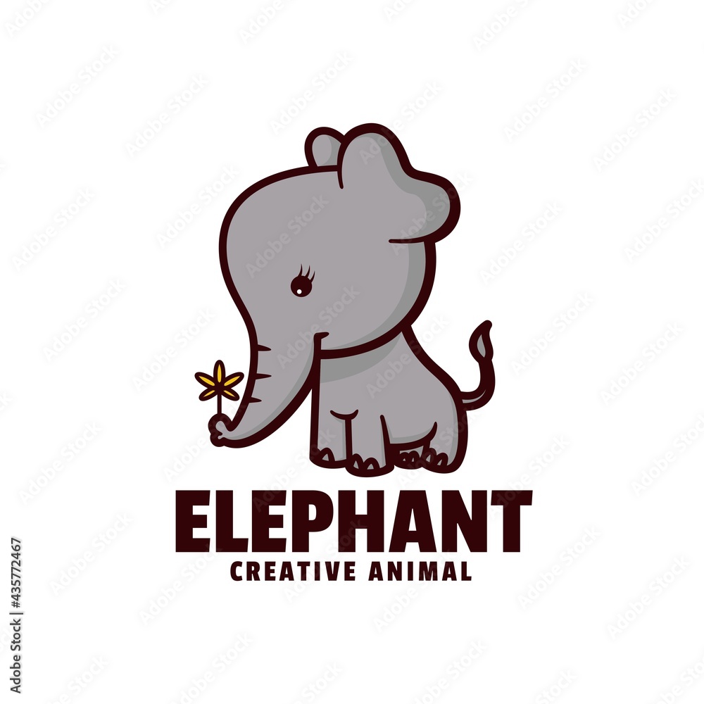 Obraz premium Vector Logo Illustration Elephant Mascot Cartoon Style.