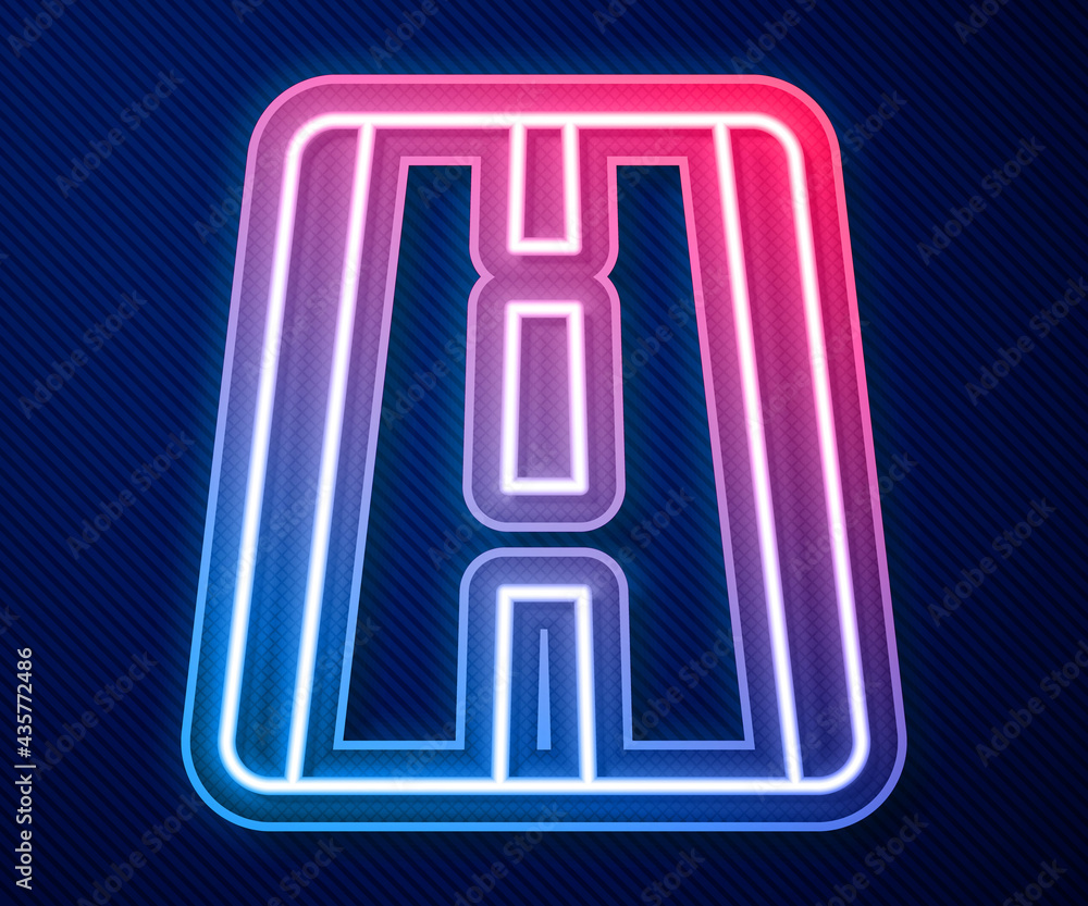 Glowing neon line Airport runway for taking off and landing aircrafts icon isolated on blue background. Vector Glowing neon line Airport runway for taking off and landing aircrafts icon isolated on blue background. Vector
