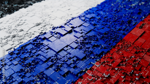 Flag of Russia rendered in a Futuristic 3D style. Russian Technology Concept. Tech Wallpaper. photo