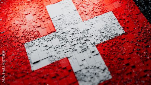 Flag of Switzerland rendered in a Futuristic 3D style. Swiss Technology Concept. Tech Wallpaper. photo