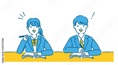 自習がはかどる学生のセットイラスト
