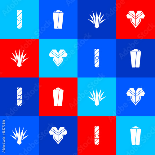 Set Cigar, Burrito, Agave and Poncho icon. Vector