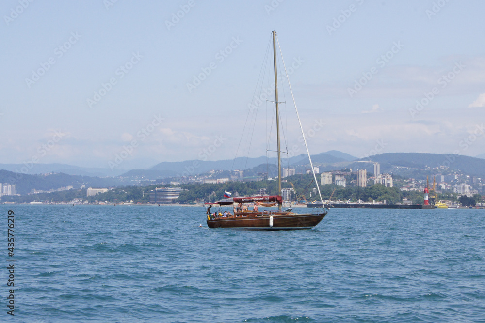 small motor boat or yachts sailing on the sea 