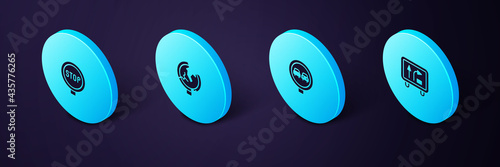 Set Isometric Road traffic sign, No overtaking road, and Stop icon. Vector