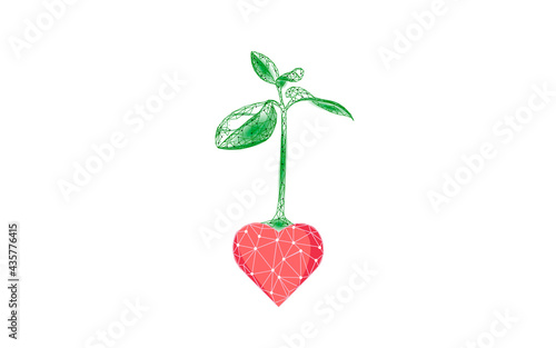 Plant tree ecological abstract concept. 3D render seedling tree forest. Save planet Earth nature environment grow life eco polygon triangles low poly vector illustration