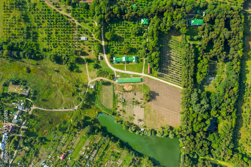 Yasnaya Polyana village, Tula Region, Russia. Aerial view summer photo