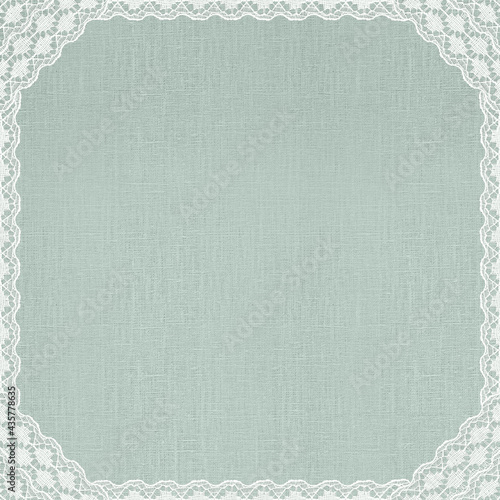 White Lace Border on Mint Green Linen texture