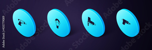 Set Isometric Electric cordless screwdriver, jigsaw, Angle grinder and icon. Vector