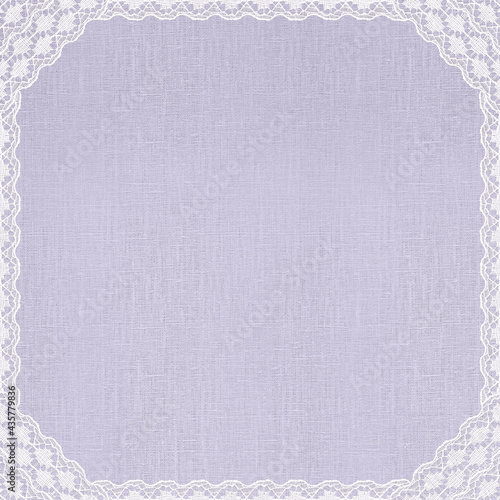 White Lace Border on Pastel Purple Linen texture