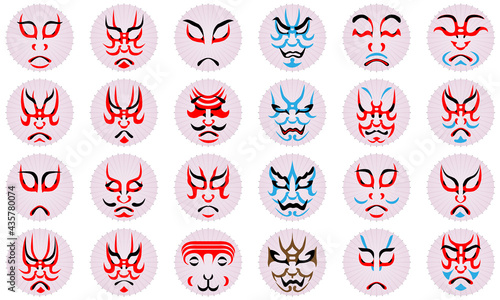 日本の歌舞伎の化粧（隈取）と和傘