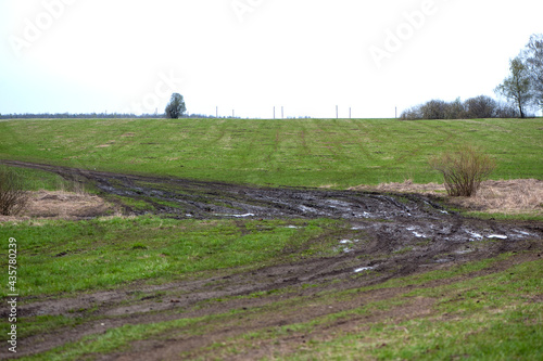 countryside landscape with a muddy road. Off road trips