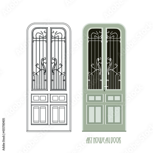Art Nouveau door flat and line art