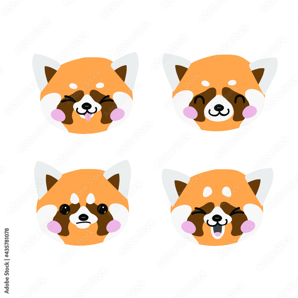 
red panda head emotion on the white background