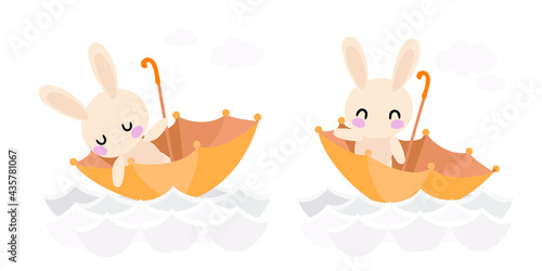 set bunny in umbrella on the white background