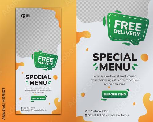 Food roll up banner design template for restaurant Premium Vector