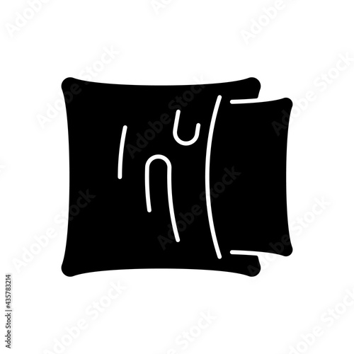 Pillowcase black glyph icon. Comfortable cushion for bed. Soft pillow cases. Textile products, household cloths. Domestic material item. Silhouette symbol on white space. Vector isolated illustration