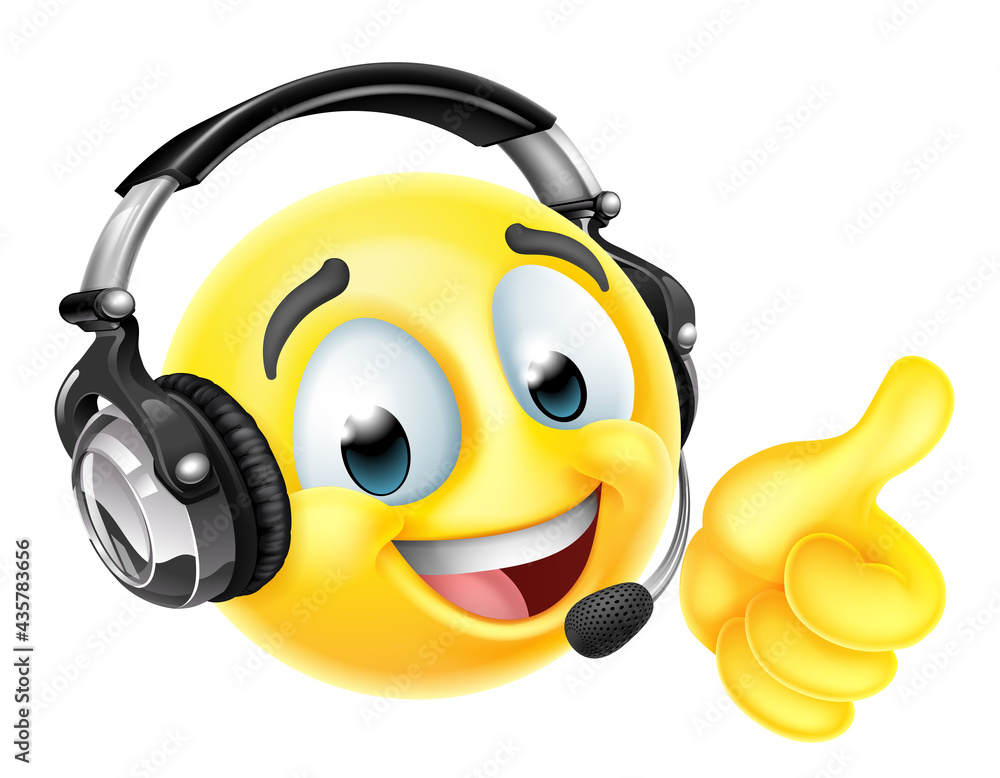 Cartoon Emoji Emoticon Face With Headset Stock Vector Adobe Stock