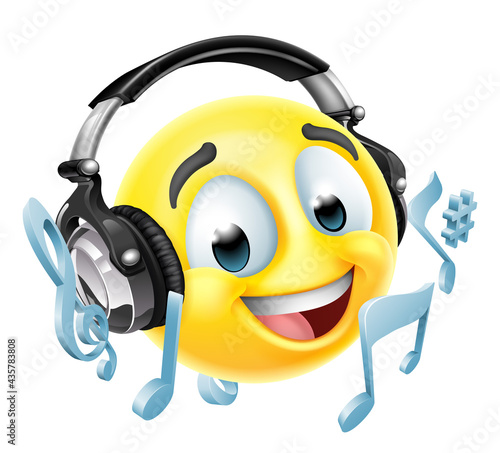 Cartoon Emoticon Face Icon With Music Headphones