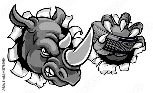 Canvas Print Rhino Ice Hockey Player Animal Sports Mascot