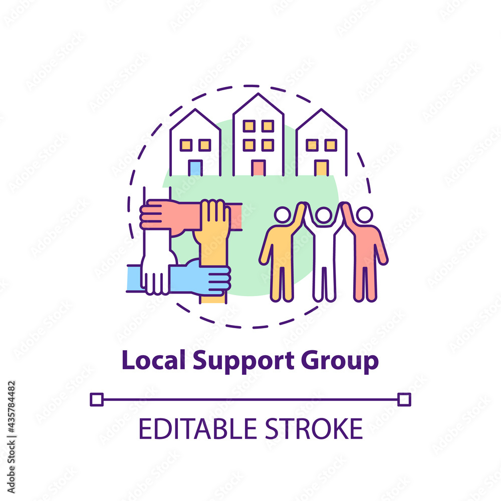 Local support group concept icon. Rehabilitation types. Support person in disease treatment. Health abstract idea thin line illustration. Vector isolated outline color drawing. Editable stroke