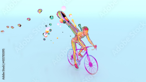 Fototapeta Naklejka Na Ścianę i Meble -  3D Illustration of an anatomy of a X-ray cyclist riding with abstract art