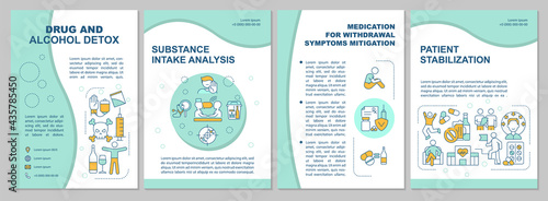 Drug and alcohol detox brochure template. Patient treatment. Flyer, booklet, leaflet print, cover design with linear icons. Vector layouts for presentation, annual reports, advertisement pages