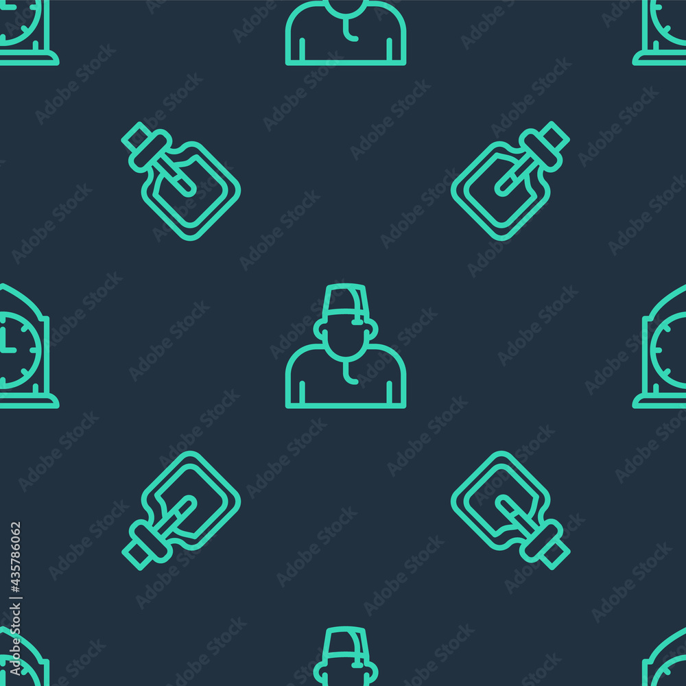 Set line Muslim man, Perfume and Clock on seamless pattern. Vector Set line Muslim man, Perfume and Clock on seamless pattern. Vector