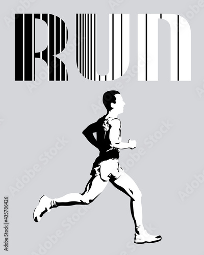 Young athletes run a marathon. Logo and word