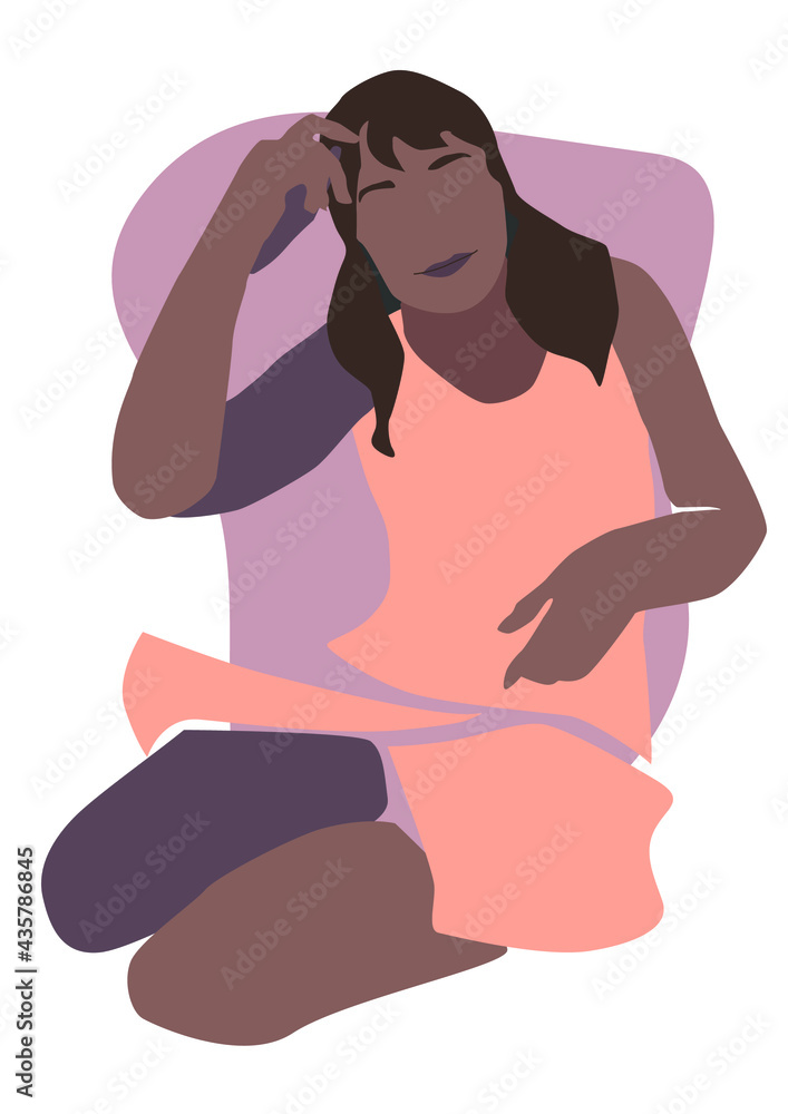 Abstract painting with a lying dark-skinned girl. Modern abstract illustration. Poster.