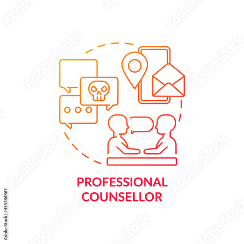 Professional counsellor concept icon. Combating cyberharassment idea thin line illustration. Mental health professionals. Seeking for competent advices. Vector isolated outline RGB color drawing