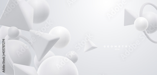 White geometric shapes backdrop. Abstract light background.