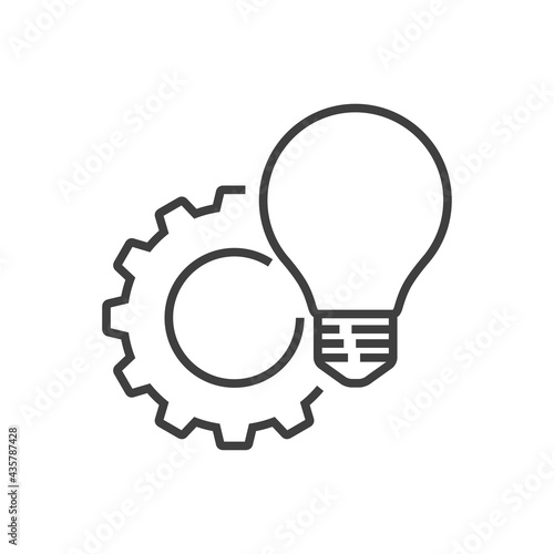 Logotipo de bombilla en engranaje con lineas en color gris