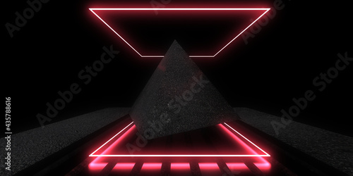 3D abstract background with neon lights. neon tunnel .space construction . 3d illustration photo