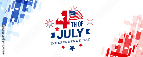 4th of July celebration USA independence day design with stars, fireworks, and the American flag on techy,  modern American flag color red and blue background.
