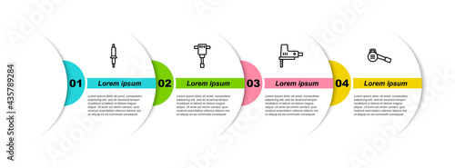 Set line Soldering iron, Construction jackhammer, Electric jigsaw and Leaf garden blower. Business infographic template. Vector