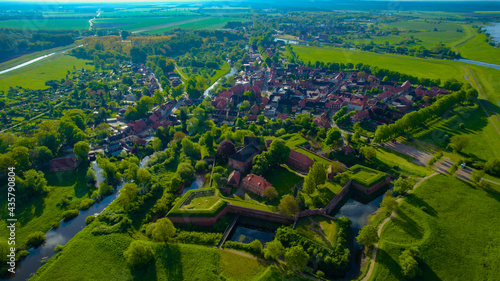 Aerial view of the town Dömitz in Germany on a sunny morning in spring
 photo
