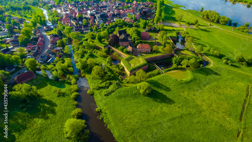 Aerial view of the town Dömitz in Germany on a sunny morning in spring
 photo