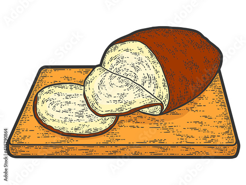 Sliced ham red. Sketch scratch board imitation color.