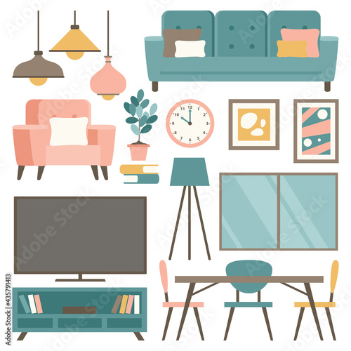 Interior Design Concept With Flat Furnitures