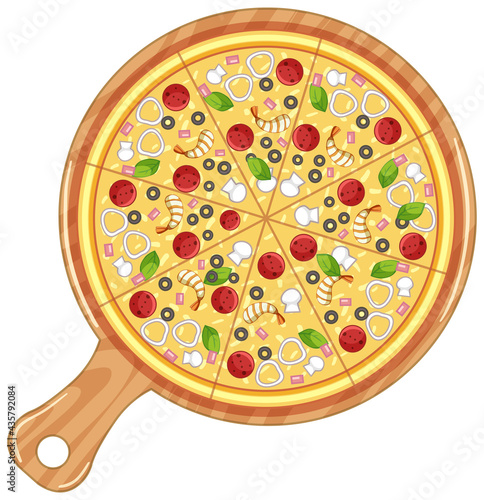 Top view of traditional italian pizza isolated on white background