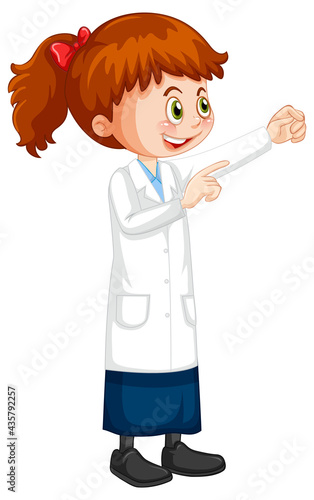 Cute girl cartoon character wearing science lab coat