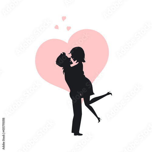 man lifting woman, romantic couple silhouette