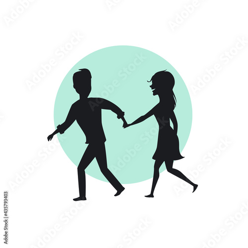 silhouette of a couple walking holding hands, man ask woman to follow him