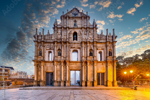 Ruins of St. Paul's Cathedral ancient antique architecture in Macau landmark, Beautiful historic building of Macau, UNESCO World Heritage Site, Macau, China, Asian, Asia. photo