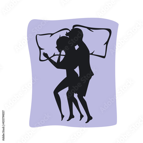 couple sleeping together hugging on a bed silhouette